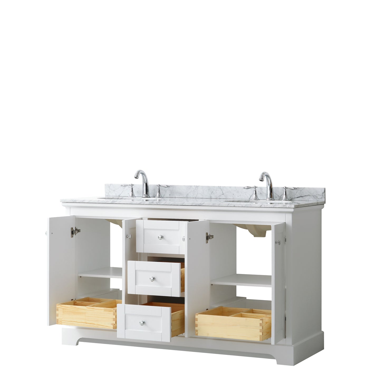 60 Inch Double Bathroom Vanity, White Carrara Marble Countertop, Undermount Oval Sinks, and No Mirror - Luxe Bathroom Vanities Luxury Bathroom Fixtures Bathroom Furniture