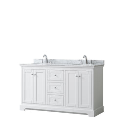 60 Inch Double Bathroom Vanity, White Carrara Marble Countertop, Undermount Oval Sinks, and No Mirror - Luxe Bathroom Vanities Luxury Bathroom Fixtures Bathroom Furniture