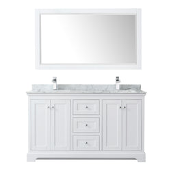 60 Inch Double Bathroom Vanity, White Carrara Marble Countertop, Undermount Square Sinks, and 58 Inch Mirror - Luxe Bathroom Vanities Luxury Bathroom Fixtures Bathroom Furniture