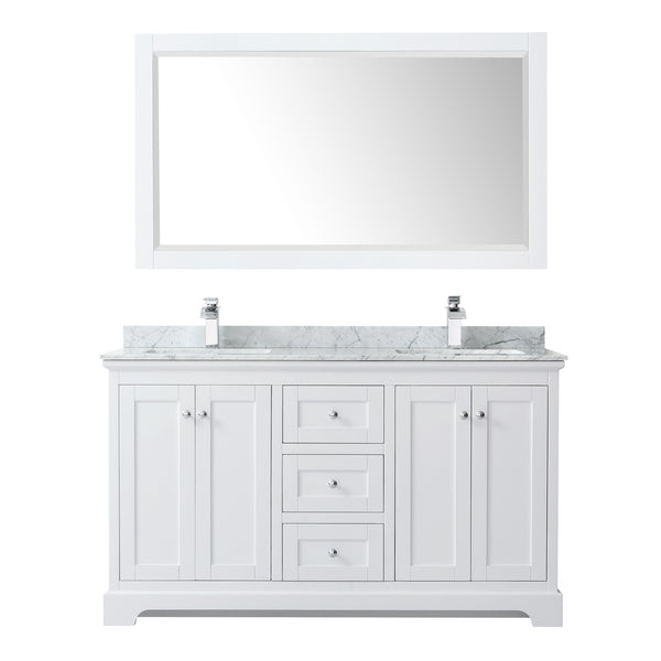 60 Inch Double Bathroom Vanity, White Carrara Marble Countertop, Undermount Square Sinks, and 58 Inch Mirror - Luxe Bathroom Vanities Luxury Bathroom Fixtures Bathroom Furniture