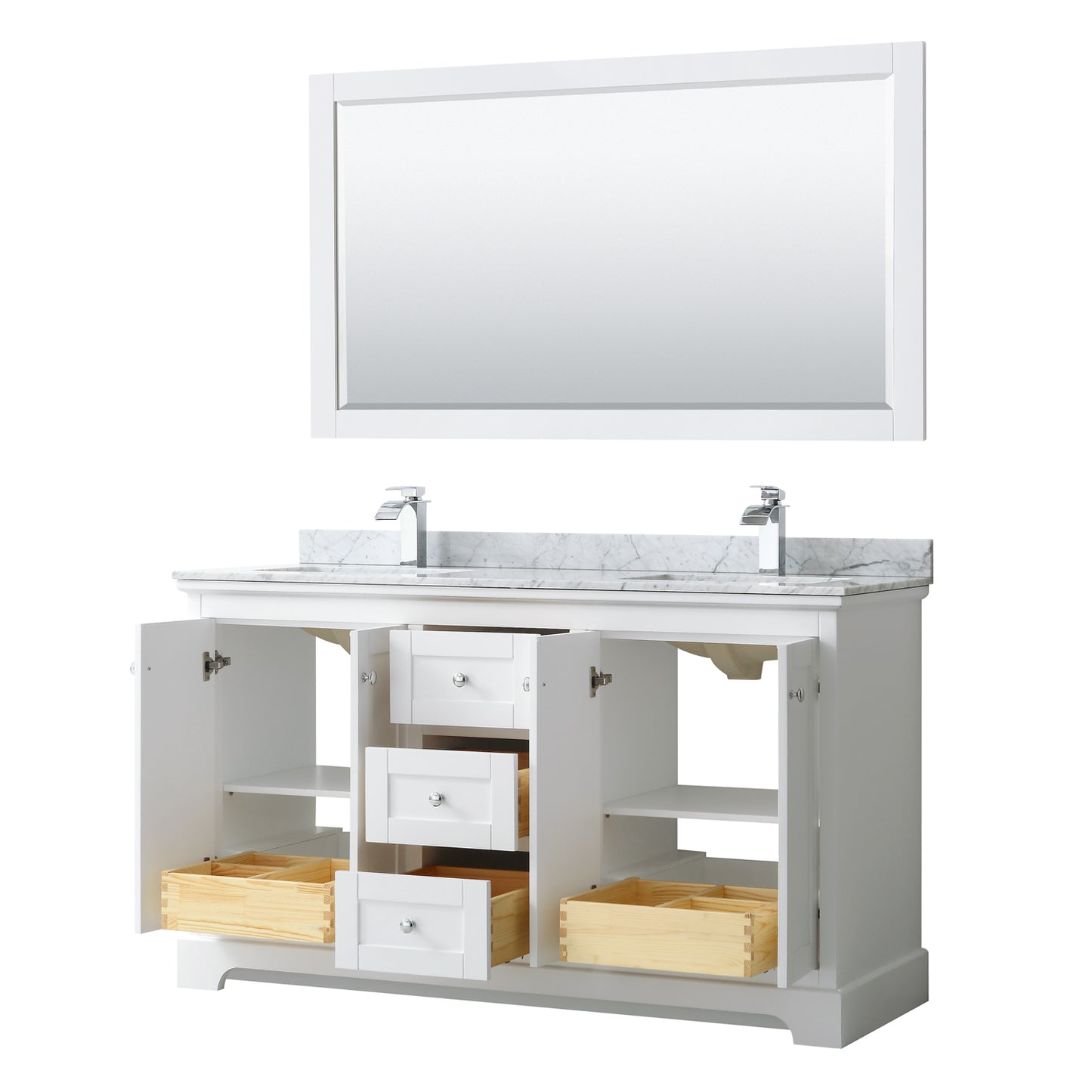 60 Inch Double Bathroom Vanity, White Carrara Marble Countertop, Undermount Square Sinks, and 58 Inch Mirror - Luxe Bathroom Vanities Luxury Bathroom Fixtures Bathroom Furniture