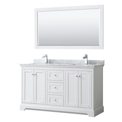 60 Inch Double Bathroom Vanity, White Carrara Marble Countertop, Undermount Square Sinks, and 58 Inch Mirror - Luxe Bathroom Vanities Luxury Bathroom Fixtures Bathroom Furniture