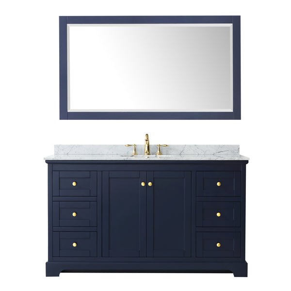 60 Inch Single Bathroom Vanity, White Carrara Marble Countertop, Undermount Oval Sink, and 58 Inch Mirror - Luxe Bathroom Vanities Luxury Bathroom Fixtures Bathroom Furniture