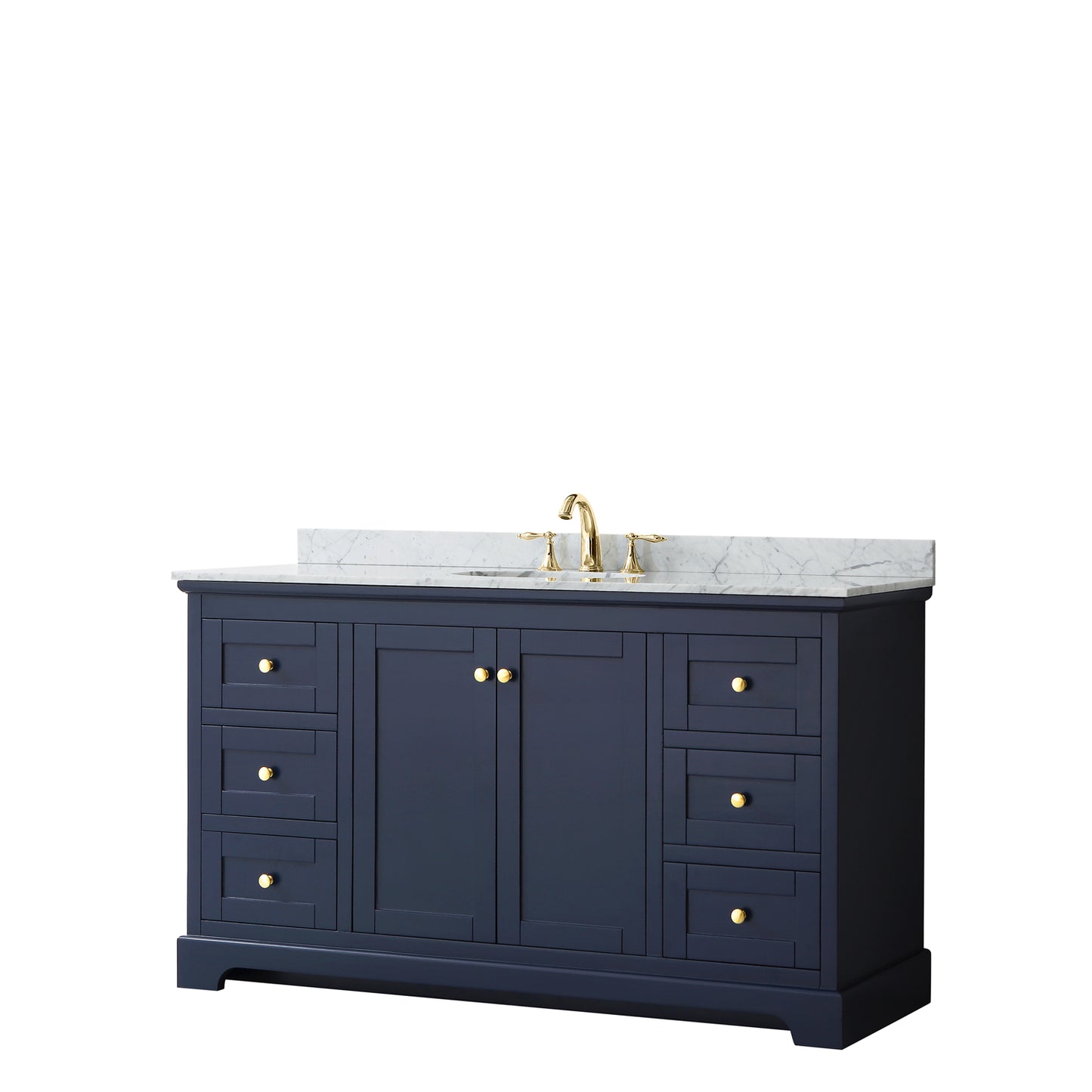 60 Inch Single Bathroom Vanity, White Carrara Marble Countertop, Undermount Oval Sink, and No Mirror - Luxe Bathroom Vanities Luxury Bathroom Fixtures Bathroom Furniture