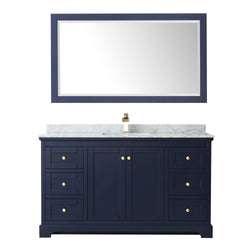 60 Inch Single Bathroom Vanity, White Carrara Marble Countertop, Undermount Square Sink, and 58 Inch Mirror - Luxe Bathroom Vanities Luxury Bathroom Fixtures Bathroom Furniture