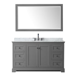 Wyndham Avery 60 Inch Single Bathroom Vanity White Carrara Marble Countertop, Undermount Oval Sink in Matte Black Trim with 58 Inch Mirror - Luxe Bathroom Vanities