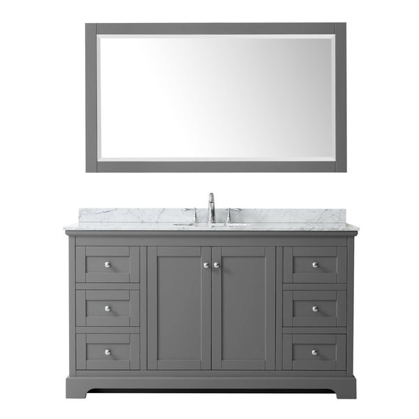 60 Inch Single Bathroom Vanity, White Carrara Marble Countertop, Undermount Oval Sink, and 58 Inch Mirror - Luxe Bathroom Vanities Luxury Bathroom Fixtures Bathroom Furniture