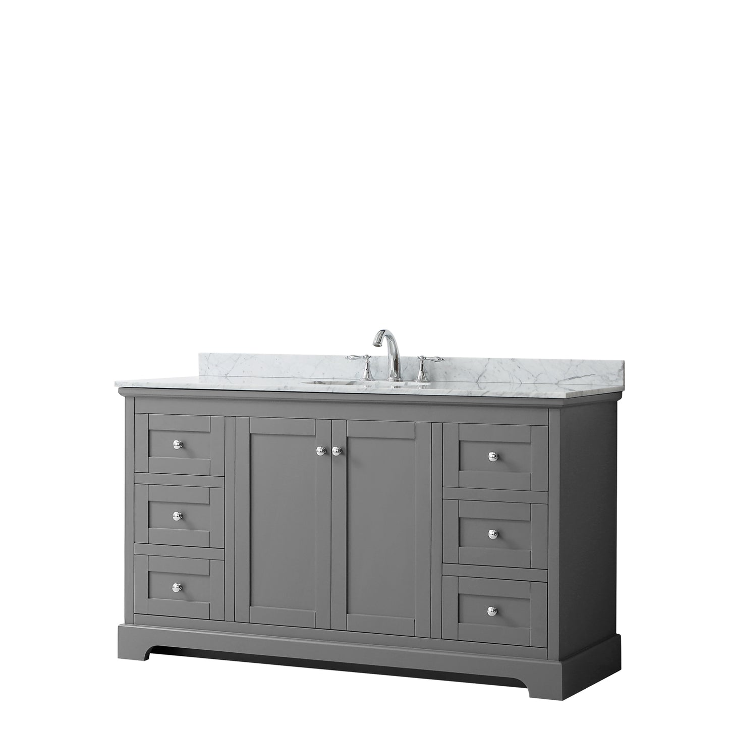 60 Inch Single Bathroom Vanity, White Carrara Marble Countertop, Undermount Oval Sink, and No Mirror - Luxe Bathroom Vanities Luxury Bathroom Fixtures Bathroom Furniture