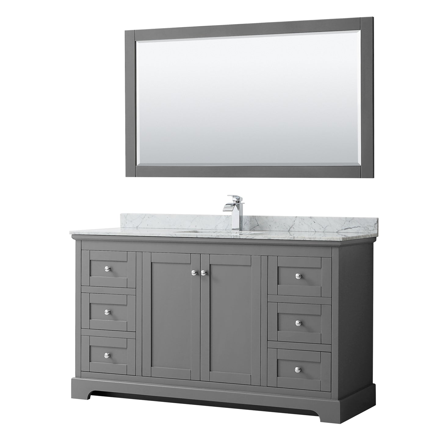 60 Inch Single Bathroom Vanity, White Carrara Marble Countertop, Undermount Square Sink, and 58 Inch Mirror - Luxe Bathroom Vanities Luxury Bathroom Fixtures Bathroom Furniture