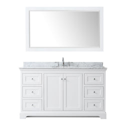 60 Inch Single Bathroom Vanity, White Carrara Marble Countertop, Undermount Oval Sink, and 58 Inch Mirror - Luxe Bathroom Vanities Luxury Bathroom Fixtures Bathroom Furniture