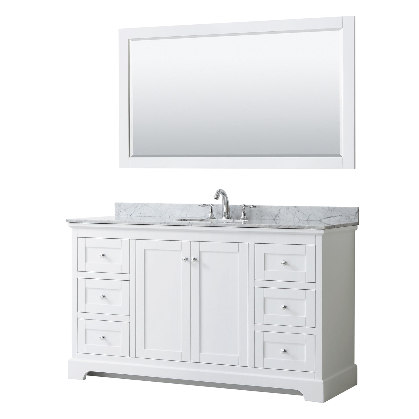 60 Inch Single Bathroom Vanity, White Carrara Marble Countertop, Undermount Oval Sink, and 58 Inch Mirror - Luxe Bathroom Vanities Luxury Bathroom Fixtures Bathroom Furniture