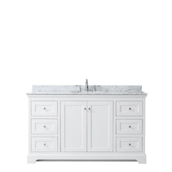 60 Inch Single Bathroom Vanity, White Carrara Marble Countertop, Undermount Oval Sink, and No Mirror - Luxe Bathroom Vanities Luxury Bathroom Fixtures Bathroom Furniture