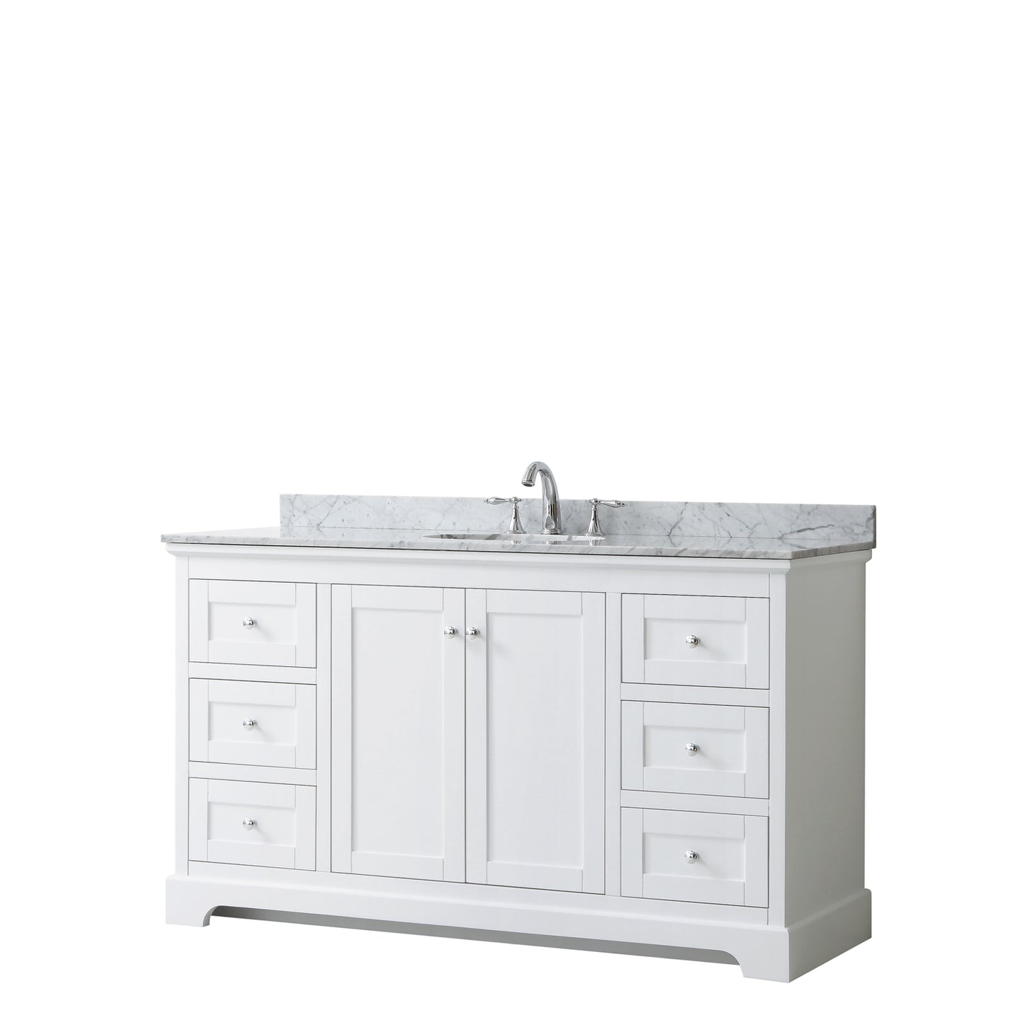 60 Inch Single Bathroom Vanity, White Carrara Marble Countertop, Undermount Oval Sink, and No Mirror - Luxe Bathroom Vanities Luxury Bathroom Fixtures Bathroom Furniture