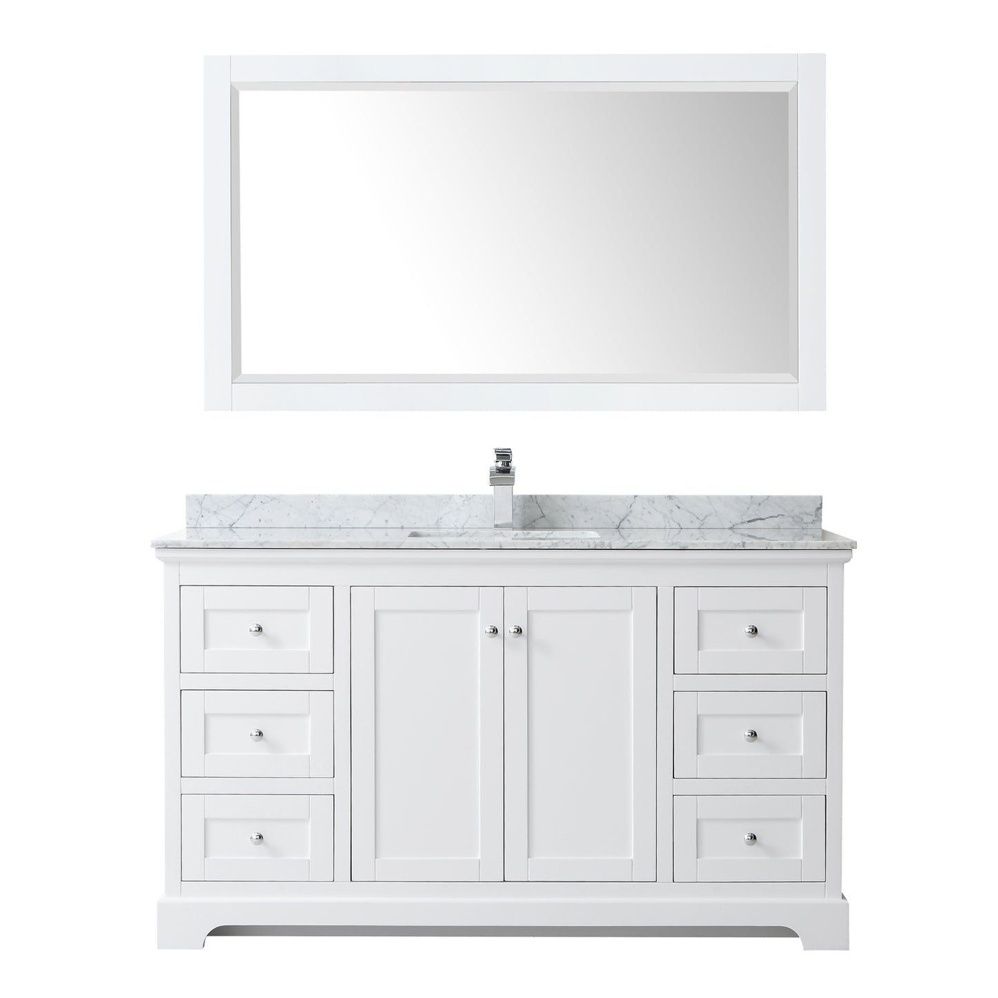 60 Inch Single Bathroom Vanity, White Carrara Marble Countertop, Undermount Square Sink, and 58 Inch Mirror - Luxe Bathroom Vanities Luxury Bathroom Fixtures Bathroom Furniture