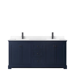 Wyndham Avery 72 Inch Double Bathroom Vanity White Cultured Marble Countertop with Undermount Square Sinks in Matte Black Trim - Luxe Bathroom Vanities