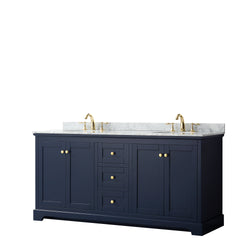 72 Inch Double Bathroom Vanity, White Carrara Marble Countertop, Undermount Oval Sinks, and No Mirror - Luxe Bathroom Vanities Luxury Bathroom Fixtures Bathroom Furniture