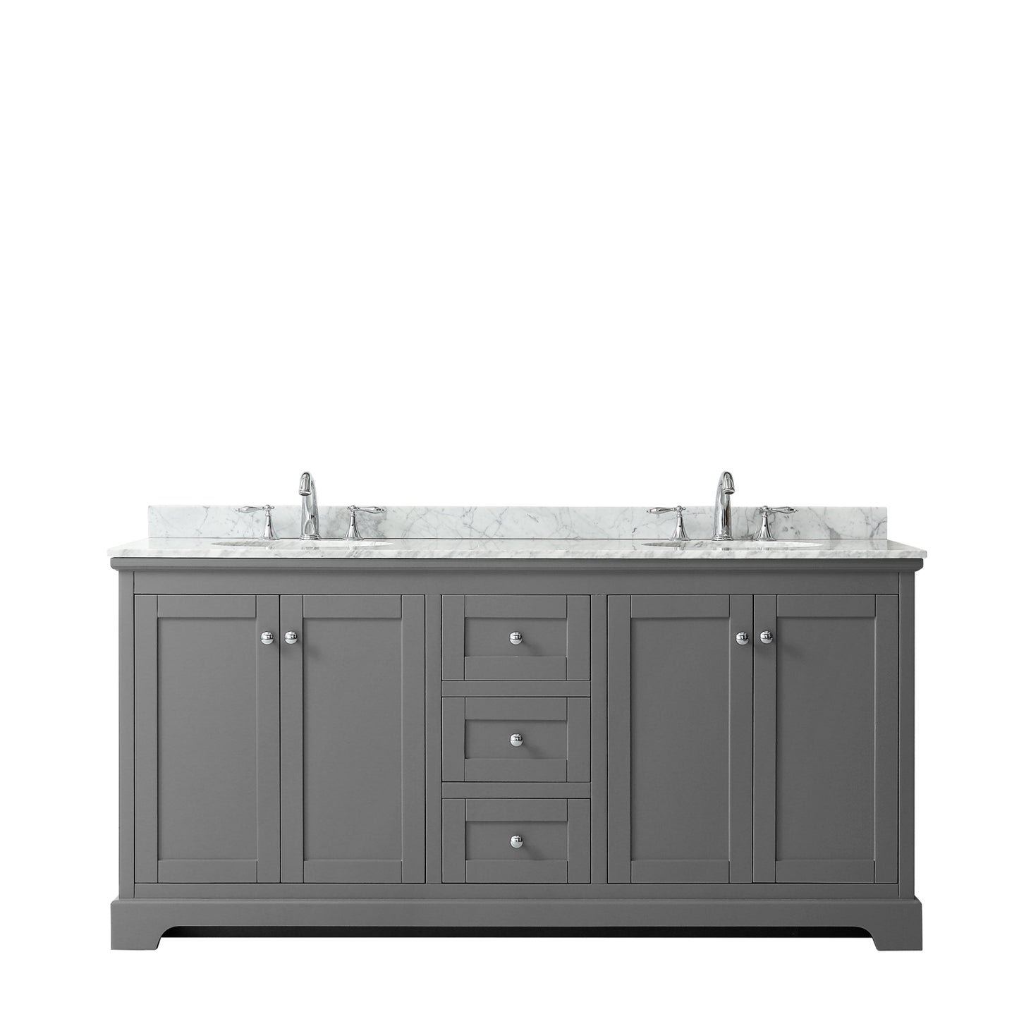 72 Inch Double Bathroom Vanity, White Carrara Marble Countertop, Undermount Oval Sinks, and No Mirror - Luxe Bathroom Vanities Luxury Bathroom Fixtures Bathroom Furniture