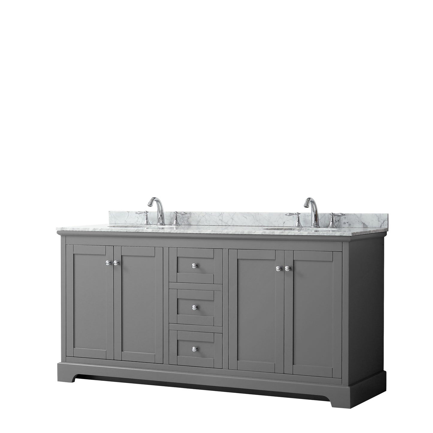 72 Inch Double Bathroom Vanity, White Carrara Marble Countertop, Undermount Oval Sinks, and No Mirror - Luxe Bathroom Vanities Luxury Bathroom Fixtures Bathroom Furniture