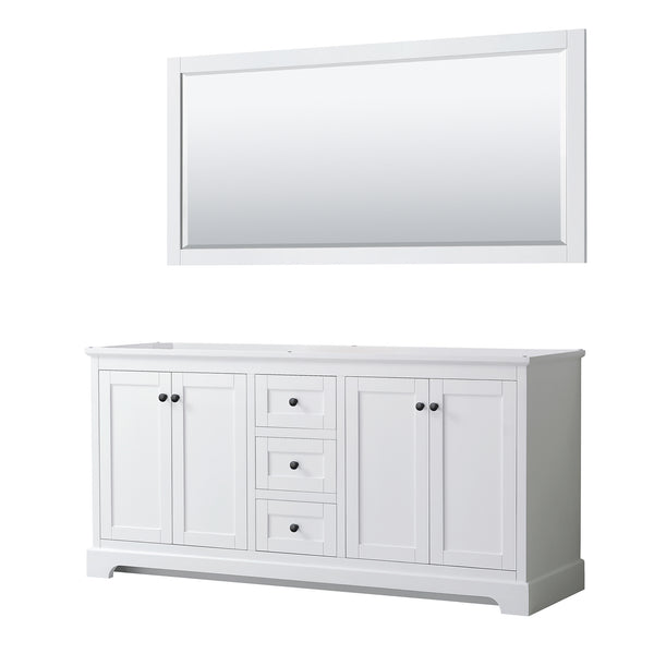 Wyndham Avery 72 Inch Double Bathroom Vanity No Countertop in No Sinks with Matte Black Trim, 70 Inch Mirror - Luxe Bathroom Vanities