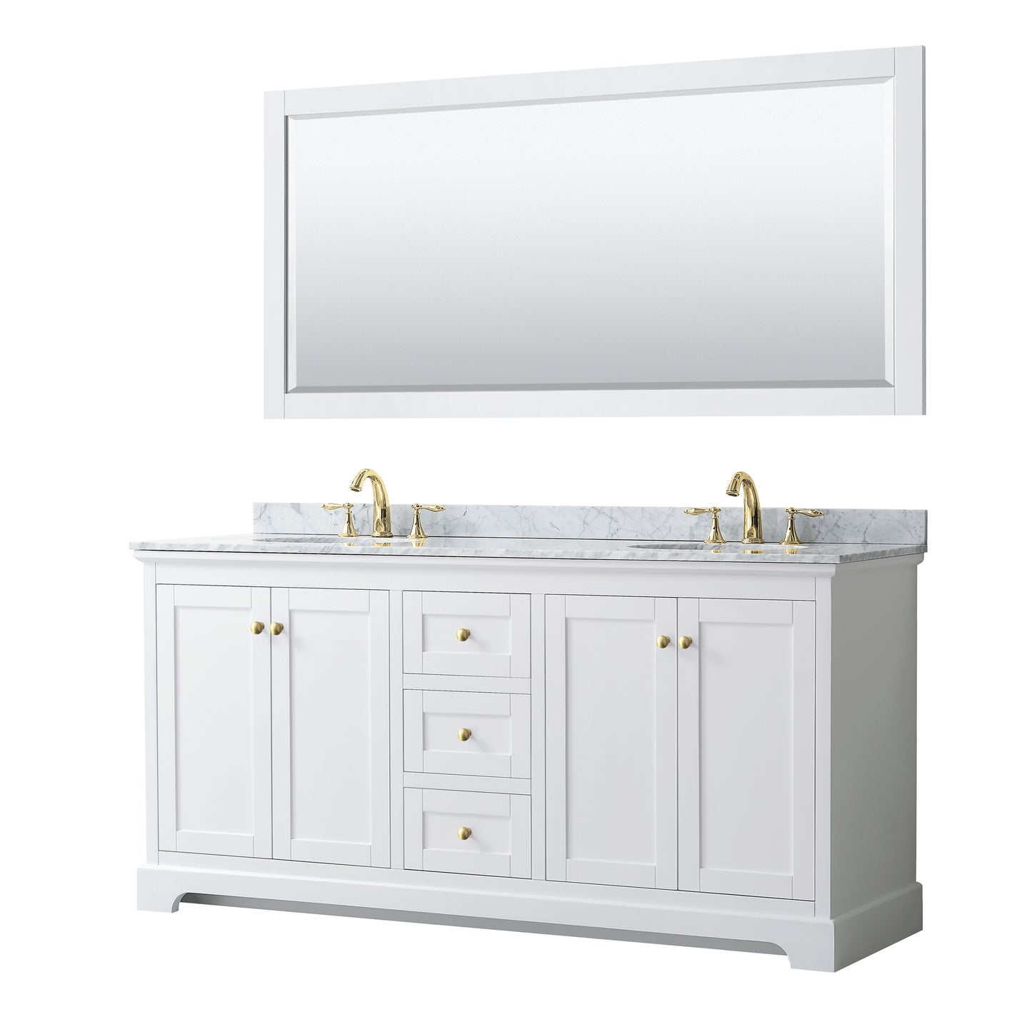 Wyndham Avery 72 Inch Double Bathroom Vanity with Brushed Gold Trim Hardware - Luxe Bathroom Vanities