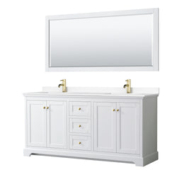 Wyndham Avery 72 Inch Double Bathroom Vanity with Brushed Gold Trim Hardware - Luxe Bathroom Vanities