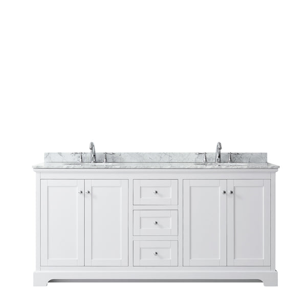 72 Inch Double Bathroom Vanity, White Carrara Marble Countertop, Undermount Oval Sinks, and No Mirror - Luxe Bathroom Vanities Luxury Bathroom Fixtures Bathroom Furniture