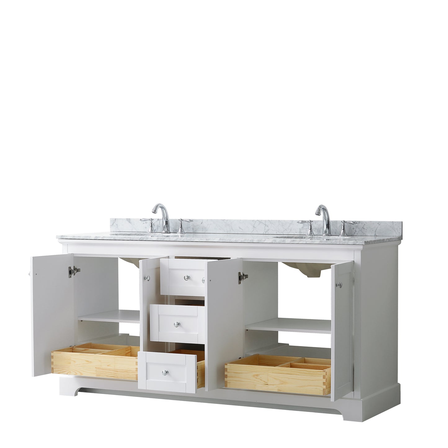 72 Inch Double Bathroom Vanity, White Carrara Marble Countertop, Undermount Oval Sinks, and No Mirror - Luxe Bathroom Vanities Luxury Bathroom Fixtures Bathroom Furniture
