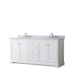 72 Inch Double Bathroom Vanity, White Carrara Marble Countertop, Undermount Oval Sinks, and No Mirror - Luxe Bathroom Vanities Luxury Bathroom Fixtures Bathroom Furniture