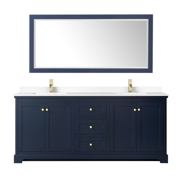 Wyndham Collection Avery 80 Inch Double Bathroom Vanity with Countertop and Undermount Square Sinks, No Mirror - Luxe Bathroom Vanities