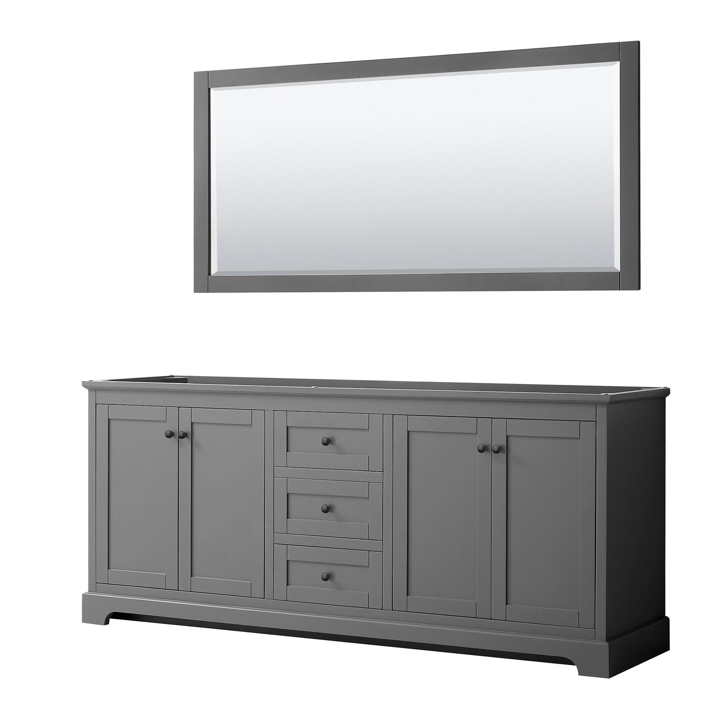 Wyndham Avery 80 Inch Double Bathroom Vanity No Countertop, No Sinks in Matte Black Trim with 70 Inch Mirror - Luxe Bathroom Vanities