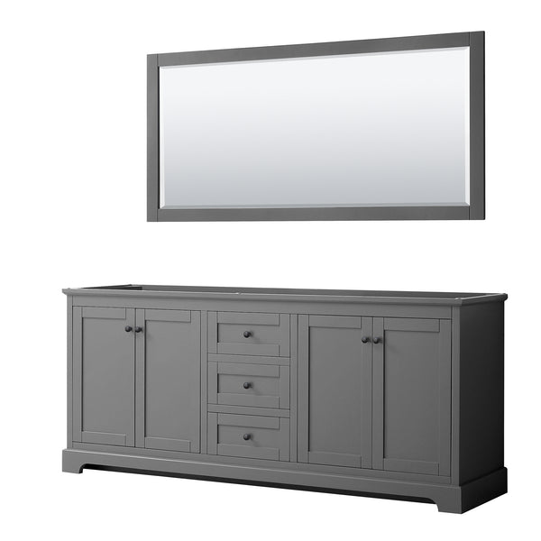 Wyndham Avery 80 Inch Double Bathroom Vanity No Countertop, No Sinks in Matte Black Trim with 70 Inch Mirror - Luxe Bathroom Vanities