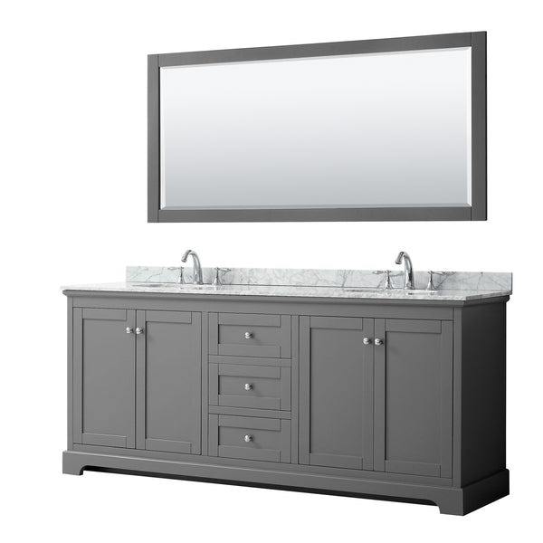80 Inch Double Bathroom Vanity, White Carrara Marble Countertop, Undermount Oval Sinks, and 70 Inch Mirror - Luxe Bathroom Vanities Luxury Bathroom Fixtures Bathroom Furniture