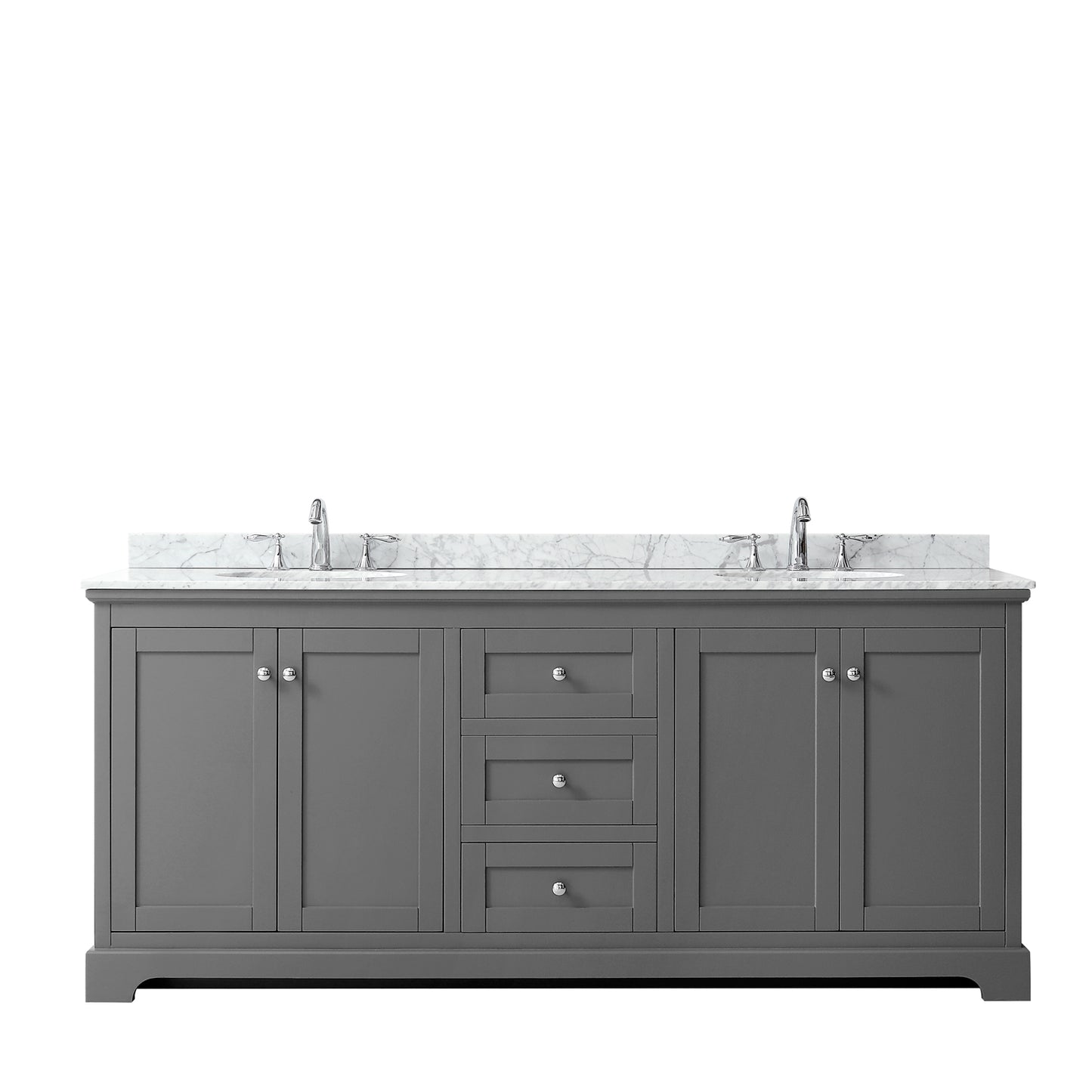 80 Inch Double Bathroom Vanity, White Carrara Marble Countertop, Undermount Oval Sinks, and No Mirror - Luxe Bathroom Vanities Luxury Bathroom Fixtures Bathroom Furniture
