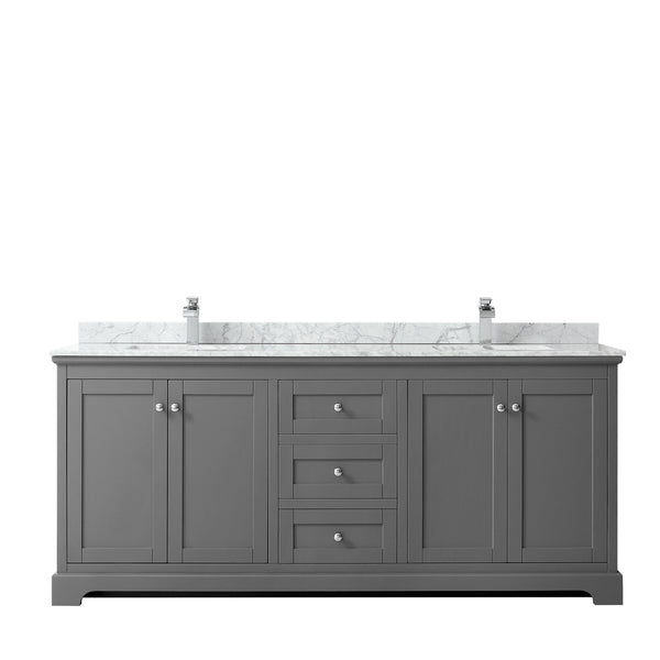 Wyndham Collection Avery 80 Inch Double Bathroom Vanity in White Carrara Marble Countertop, Undermount Square Sinks, and No Mirror - Luxe Bathroom Vanities