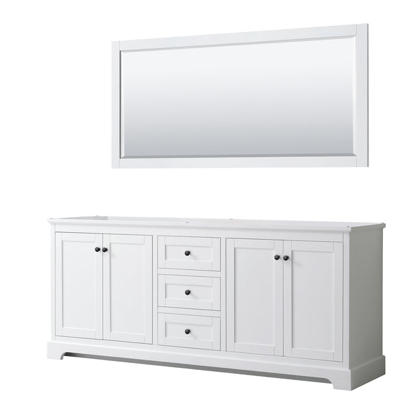 Wyndham Avery 80 Inch Double Bathroom Vanity No Countertop, No Sinks in Matte Black Trim with 70 Inch Mirror - Luxe Bathroom Vanities