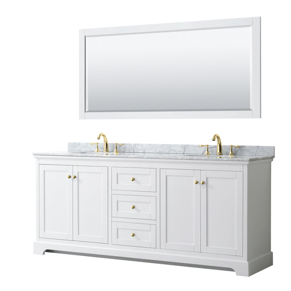 Wyndham Avery 80 Inch Double Bathroom Vanity with Brushed Gold Trim Hardware - Luxe Bathroom Vanities