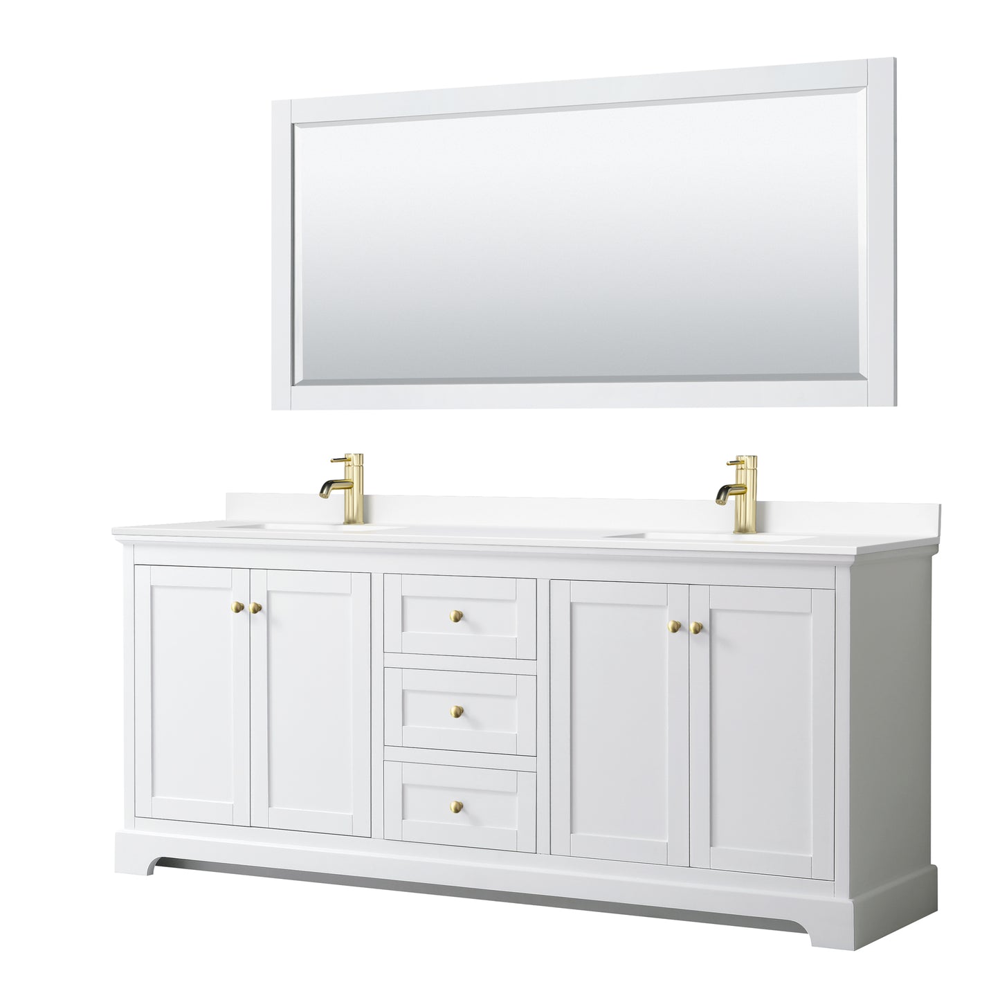 Wyndham Avery 80 Inch Double Bathroom Vanity with Brushed Gold Trim Hardware - Luxe Bathroom Vanities