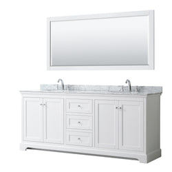 80 Inch Double Bathroom Vanity, White Carrara Marble Countertop, Undermount Oval Sinks, and 70 Inch Mirror - Luxe Bathroom Vanities Luxury Bathroom Fixtures Bathroom Furniture