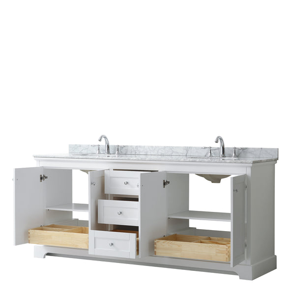 80 Inch Double Bathroom Vanity, White Carrara Marble Countertop, Undermount Oval Sinks, and No Mirror - Luxe Bathroom Vanities Luxury Bathroom Fixtures Bathroom Furniture