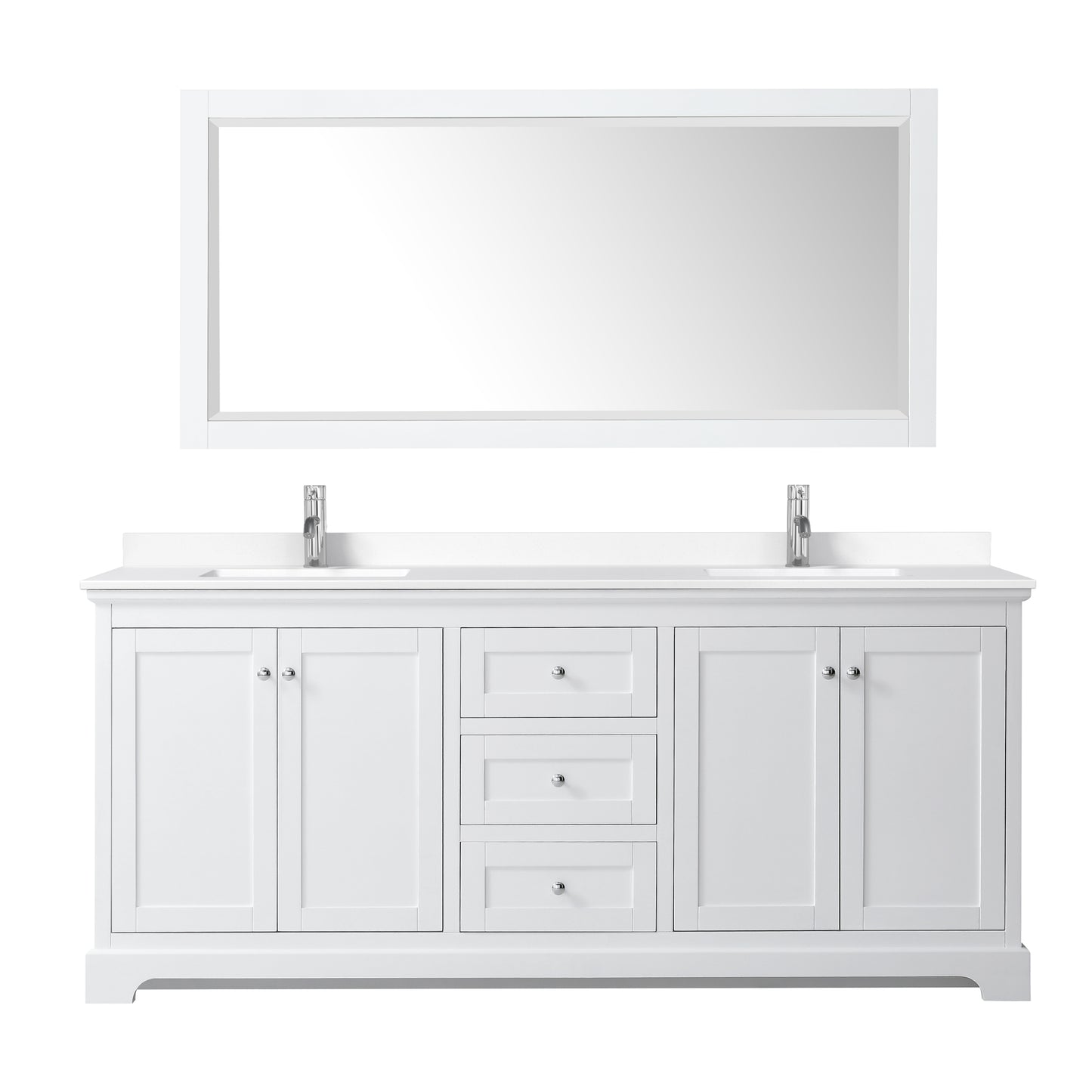 Wyndham Collection Avery 80 Inch Double Bathroom Vanity with Countertop and Undermount Square Sinks, No Mirror - Luxe Bathroom Vanities