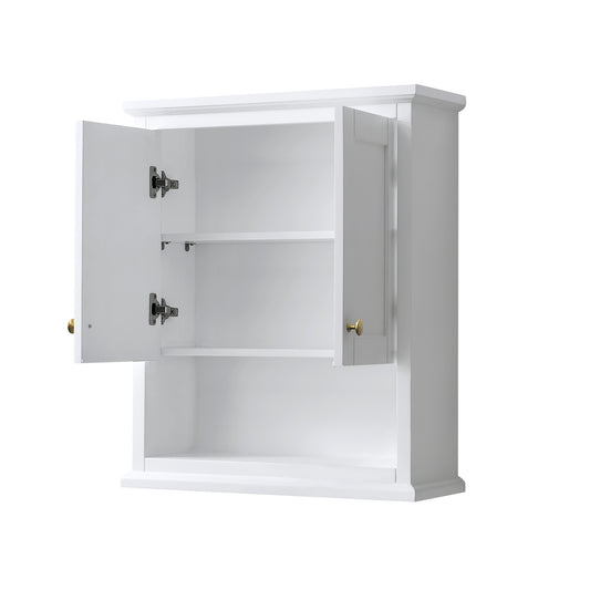 Wyndham Avery Over-the-Toilet Bathroom Wall-Mounted Storage Cabinet in White with Brushed Gold Trim - Luxe Bathroom Vanities
