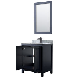 Wyndham Daria 30 Inch Single Bathroom Vanity White Carrara Marble Countertop, Undermount Square Sink in Matte Black Trim with 24 Inch Mirror - Luxe Bathroom Vanities