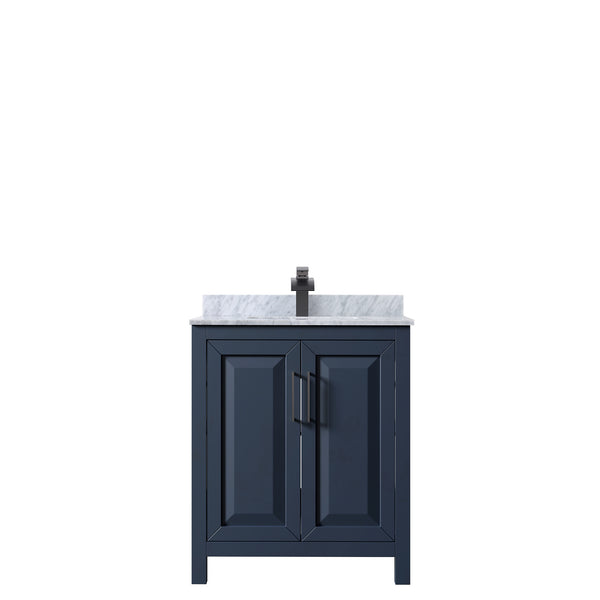 Wyndham Daria 30 Inch Single Bathroom Vanity White Carrara Marble Countertop with Undermount Square Sink in Matte Black Trim - Luxe Bathroom Vanities