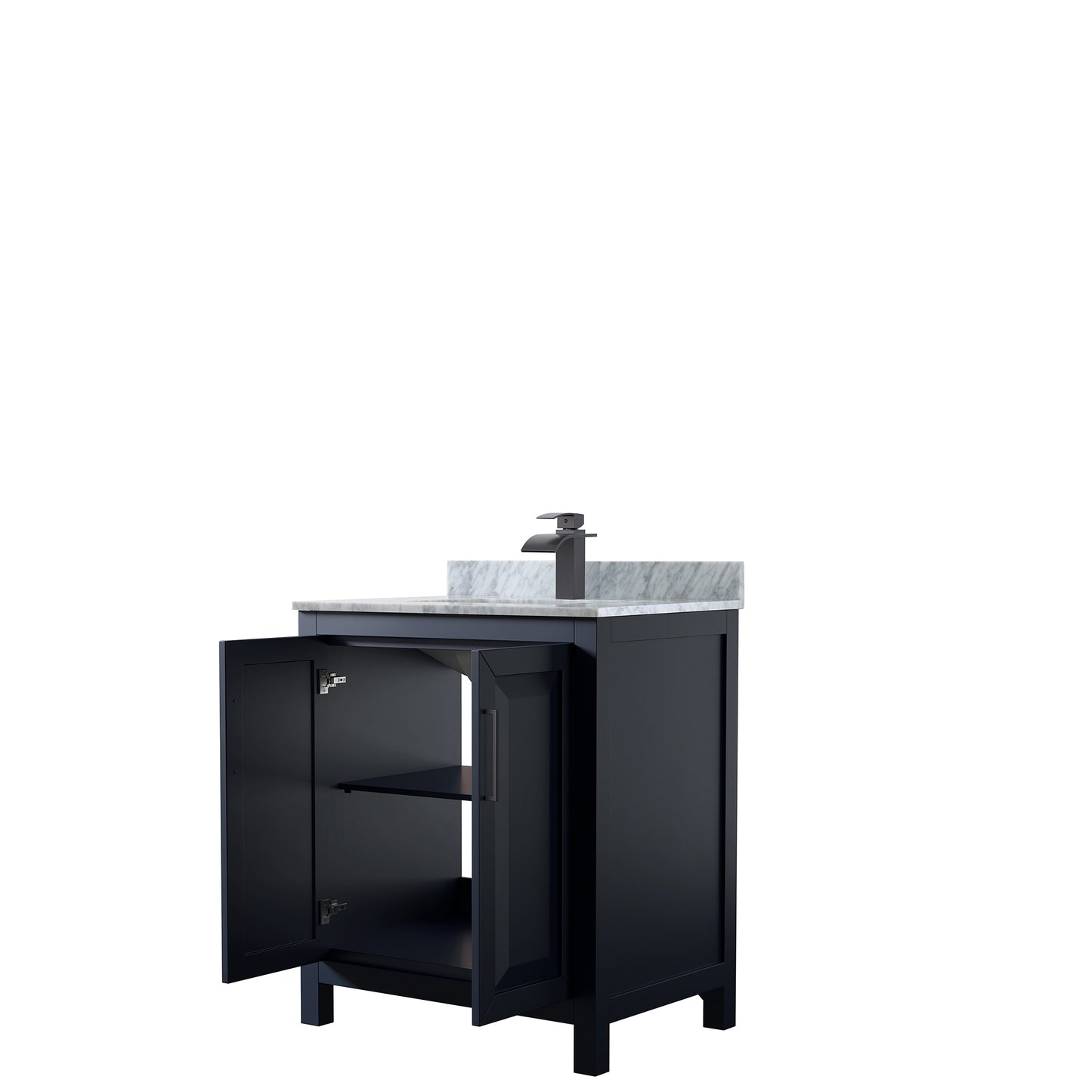 Wyndham Daria 30 Inch Single Bathroom Vanity White Carrara Marble Countertop with Undermount Square Sink in Matte Black Trim - Luxe Bathroom Vanities