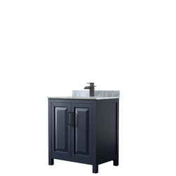 Wyndham Daria 30 Inch Single Bathroom Vanity White Carrara Marble Countertop with Undermount Square Sink in Matte Black Trim - Luxe Bathroom Vanities