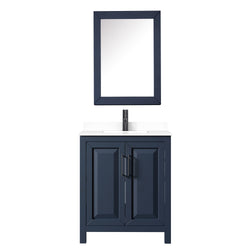 Wyndham Daria 30 Inch Single Bathroom Vanity White Cultured Marble Countertop, Undermount Square Sink in Matte Black Trim with Medicine Cabinet - Luxe Bathroom Vanities