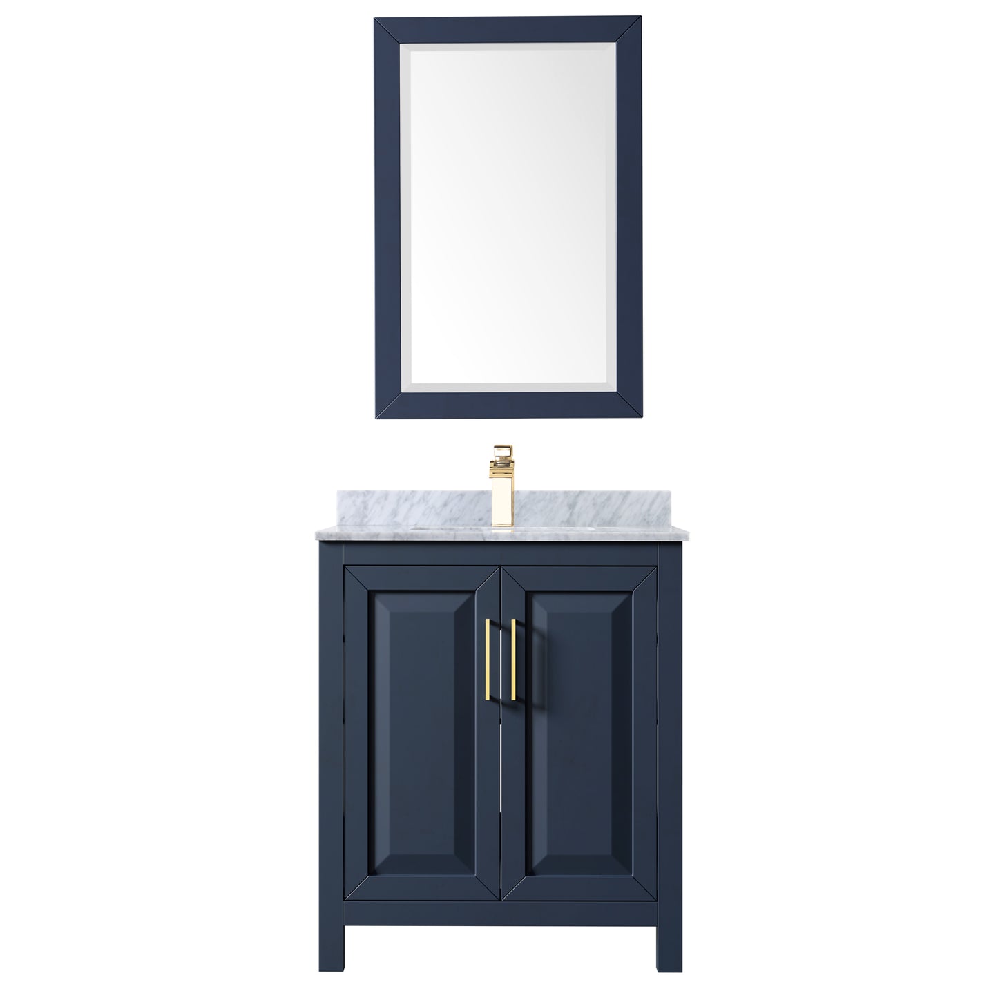 30 Inch Single Bathroom Vanity in Dark Blue, White Carrara Marble Countertop, Undermount Square Sink, 24 Inch Mirror - Luxe Bathroom Vanities Luxury Bathroom Fixtures Bathroom Furniture