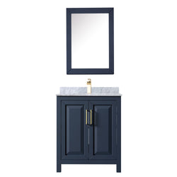30 Inch Single Bathroom Vanity in Dark Blue, White Carrara Marble Countertop, Undermount Square Sink, Medicine Cabinet - Luxe Bathroom Vanities Luxury Bathroom Fixtures Bathroom Furniture
