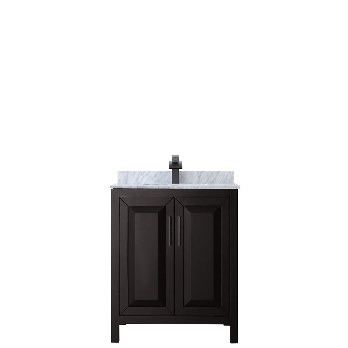 Wyndham Daria 30 Inch Single Bathroom Vanity White Carrara Marble Countertop with Undermount Square Sink in Matte Black Trim - Luxe Bathroom Vanities