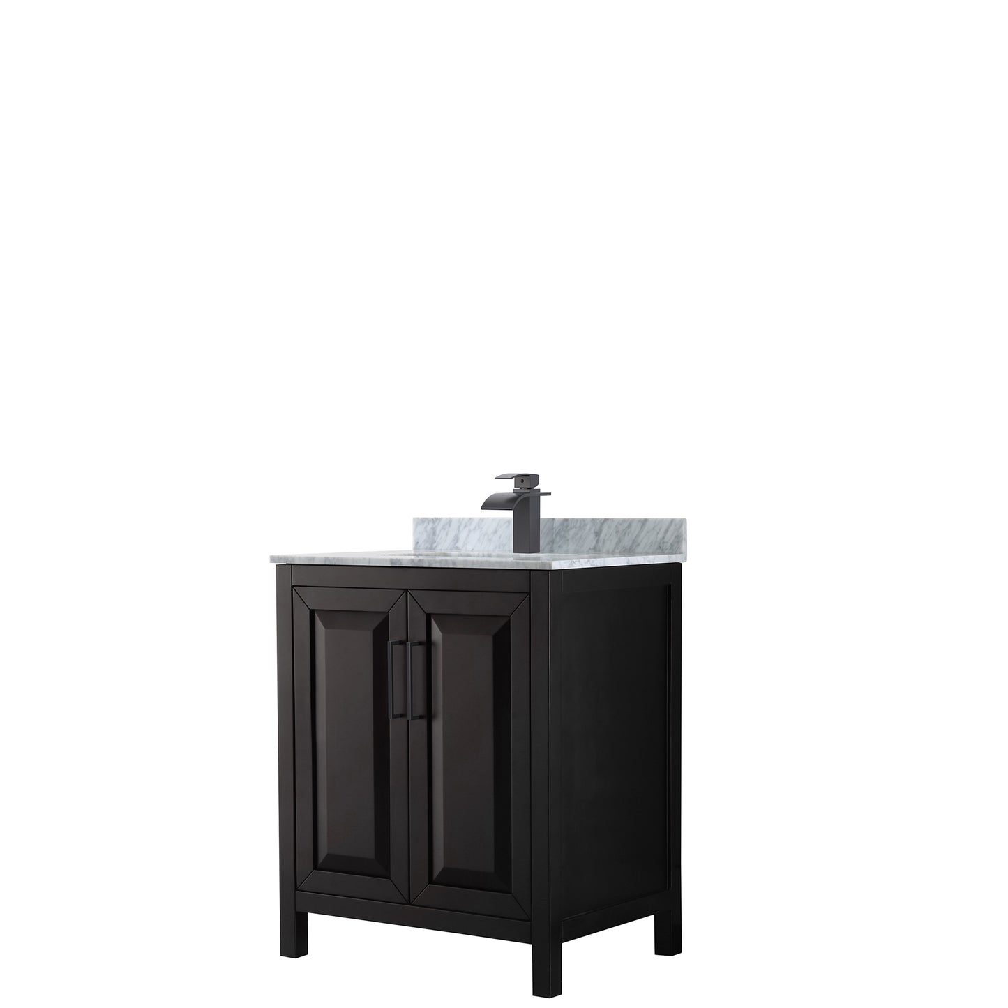 Wyndham Daria 30 Inch Single Bathroom Vanity White Carrara Marble Countertop with Undermount Square Sink in Matte Black Trim - Luxe Bathroom Vanities